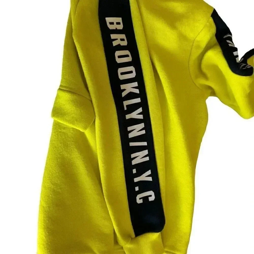 Dopodopo Neon Yellow Boys Cotton Blend Long Sleeves Hooded Sz S